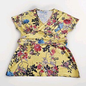 Thirteen Amp Top Womens L / XL Multicolor Floral Peacock Empire Waist Babydoll